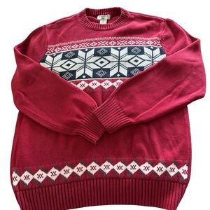 VTG Dockers Men’s Fair Isle Crewneck Snowflake Cotton Sweater Sz S Red Navy